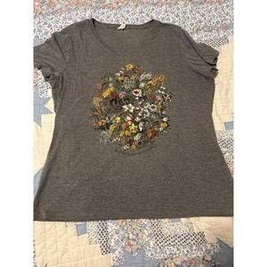 District Perfect Tri Floral Graphic V-Neck Gray T-Shirt XXL